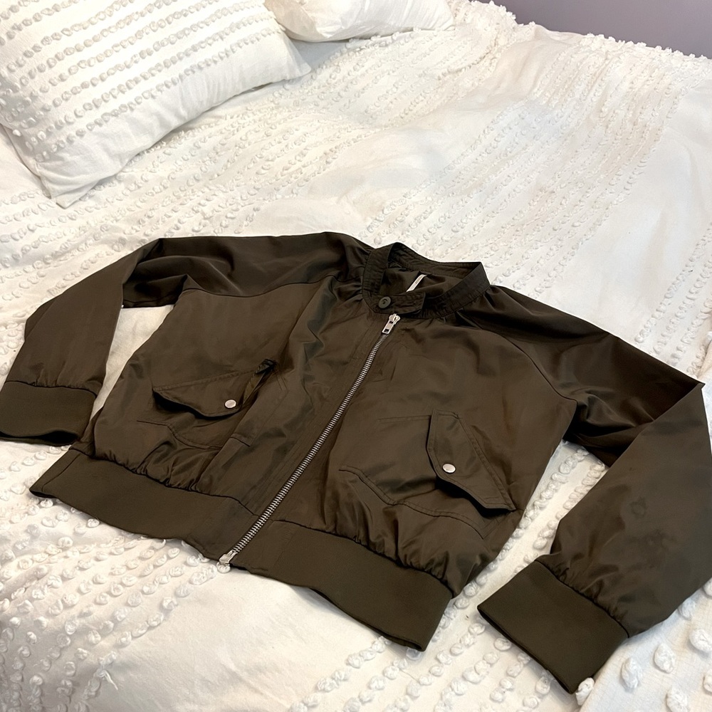 Free People Dark Olive Green Bomber Jacket